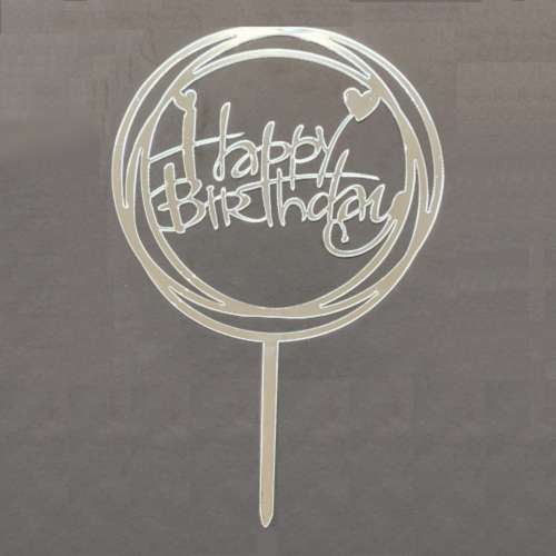 Happy Birthday Swirl Acrylic Cake Topper - Silver